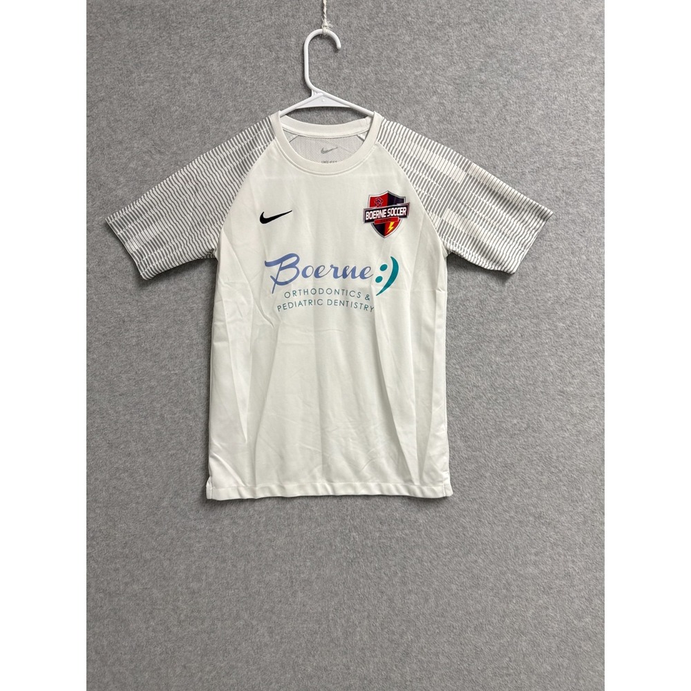 Boerne Soccer Jersey Mens Large White Nike Dri Fit Raglan Sleeve Swoosh Logo